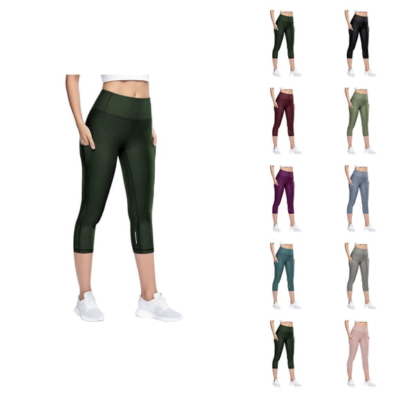 Capri Leggings for Women High Waisted Quick Drying Tight Leggings with Reflective Bar Workout Yoga Pants with Pockets