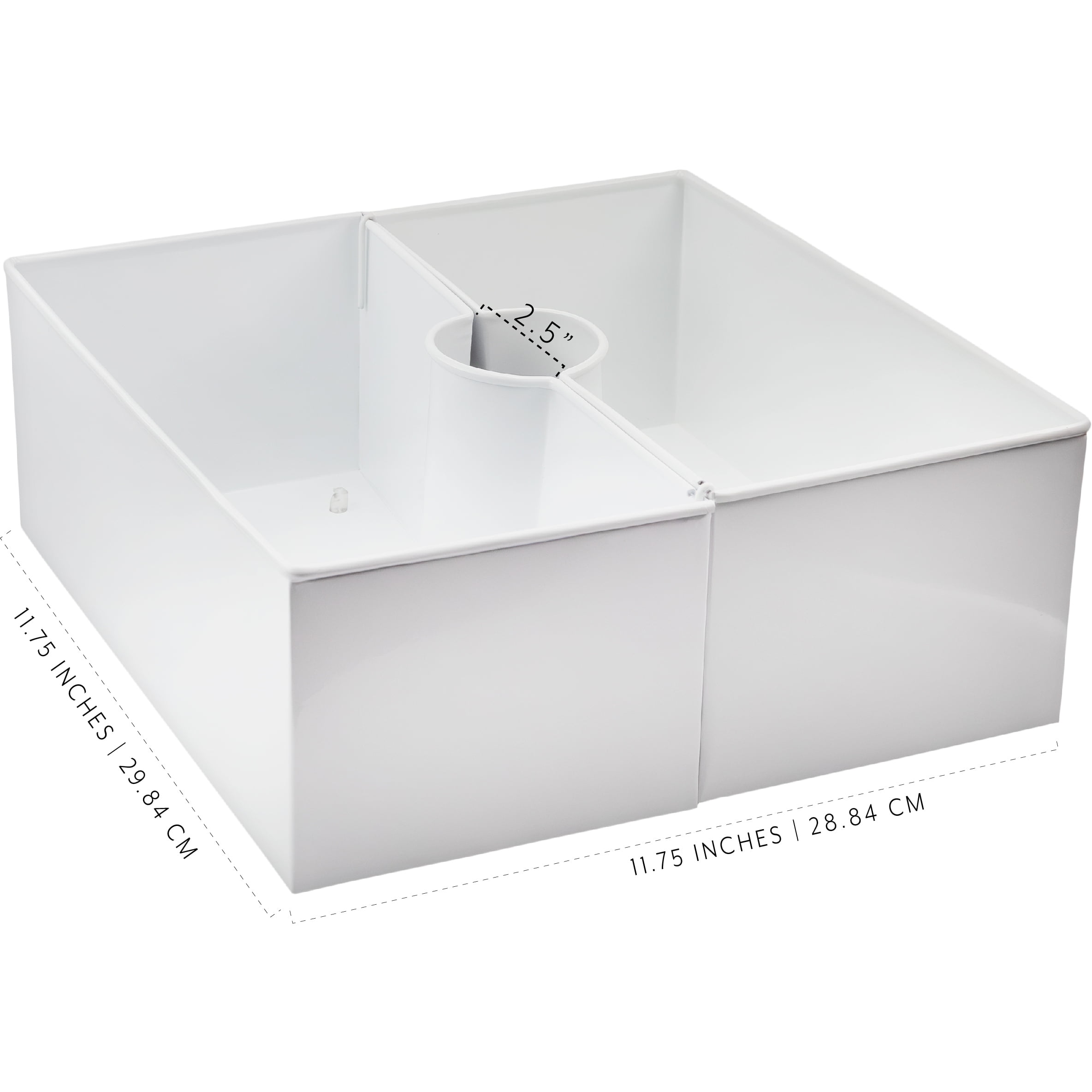 AuldHome Design Umbrella Planter for Patio Table (White Square), w/Umbrella Hole, Enamelware Rectangular Planter Pots