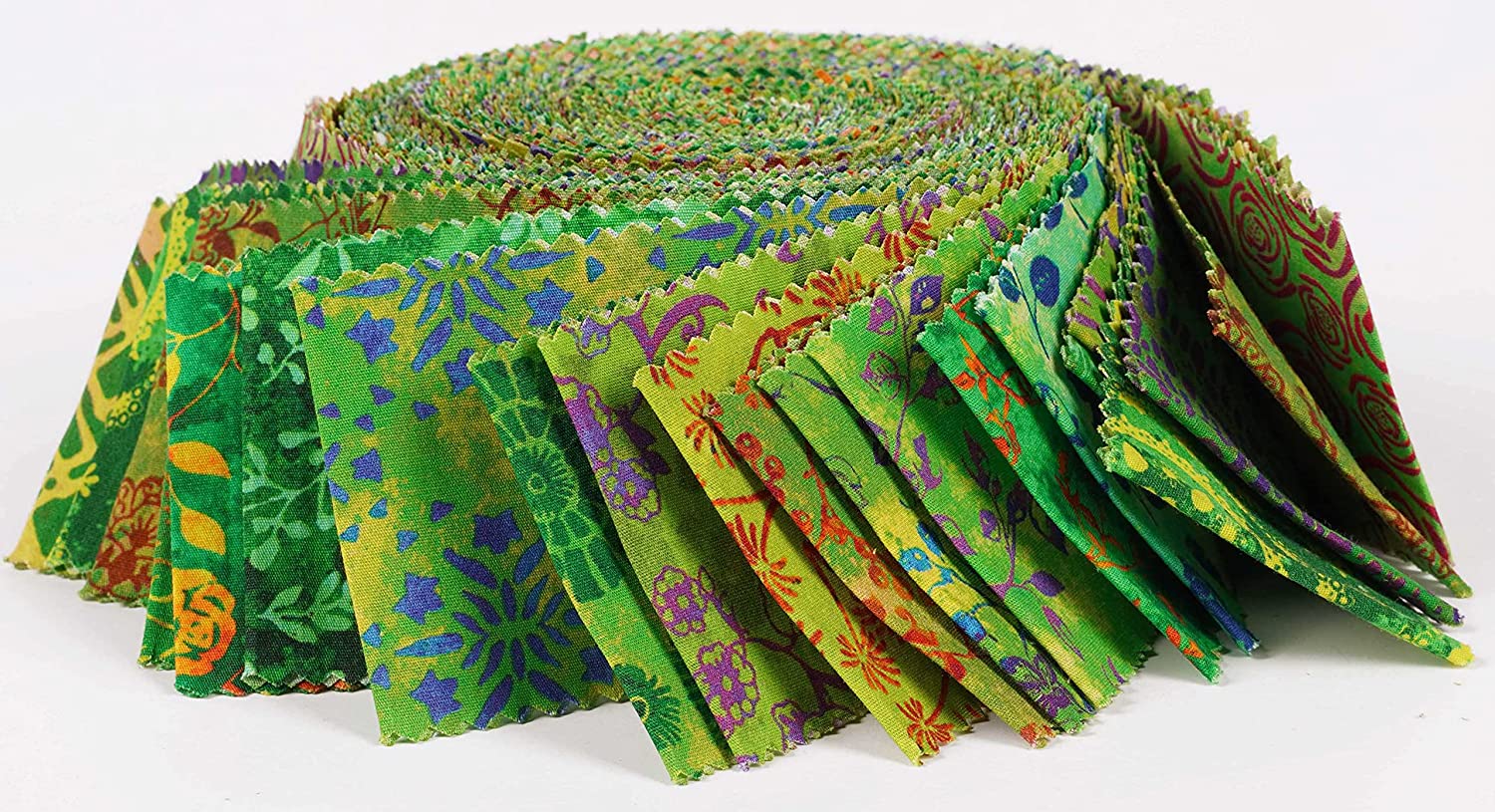 Soimoi 40Pcs Batik Print Cotton Precut Fabrics For Quilting Craft Strips 2.5x42inches Jelly Roll - Green