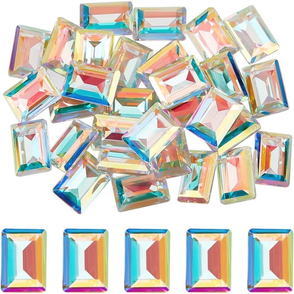 1 Box 30Pcs Rectangle Rhinestones 10x14mm Pointed Back AB Octagon Baguette Cut Glass Gems Diamond for Craft Jewelry Making Colorful