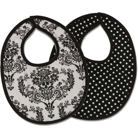 Bacati Classic Damask Bibs, Set of 2, White/Black