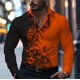 thumbnail image 1 of Camisa estampada con empalme degradado para hombre, camisa informal de negocios, camisa de solapa de manga larga, camisa de fiesta social de moda, 9 colores, 1 of 6