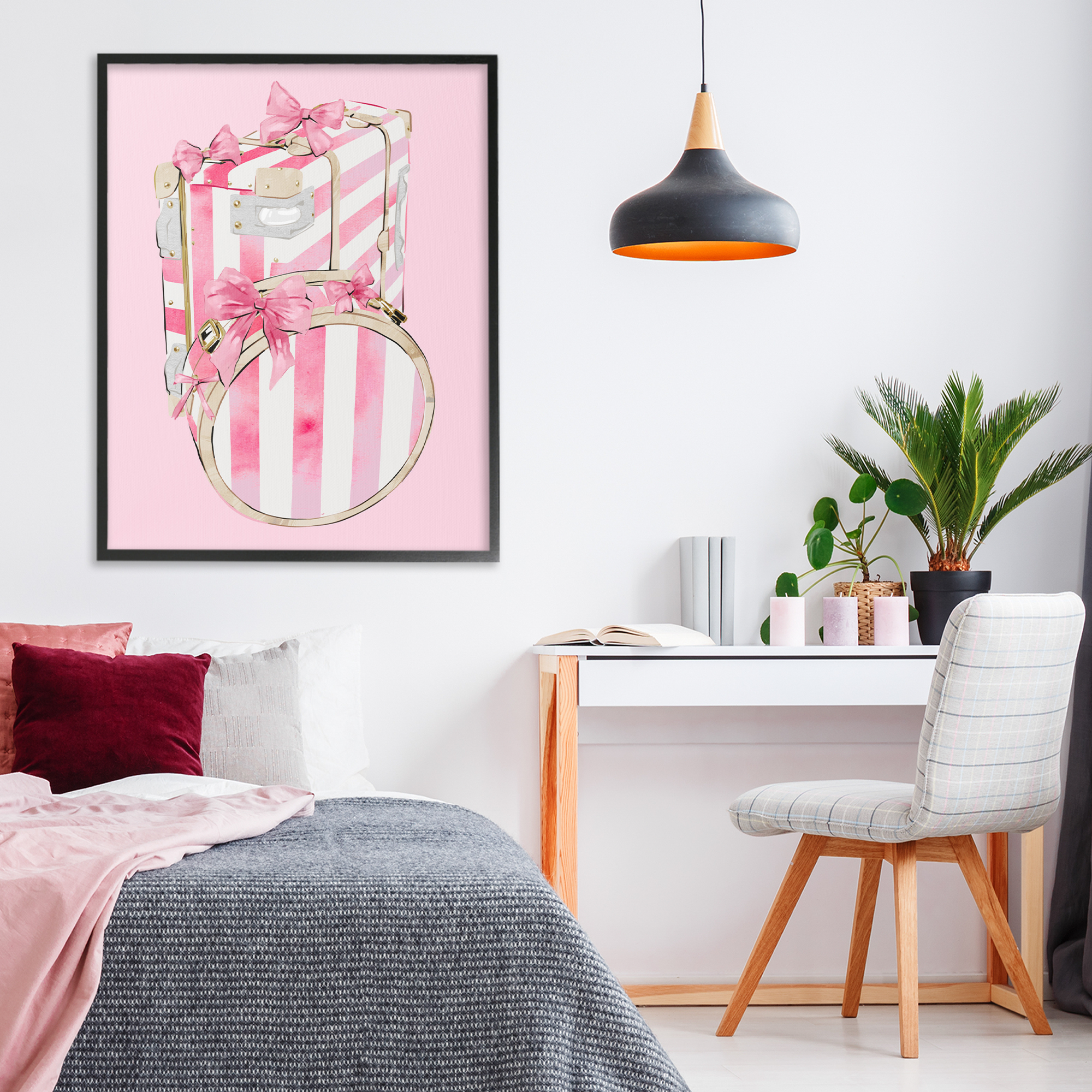 Pastel Stripe Luggage Black Framed Giclee Art, design by Ziwei Li