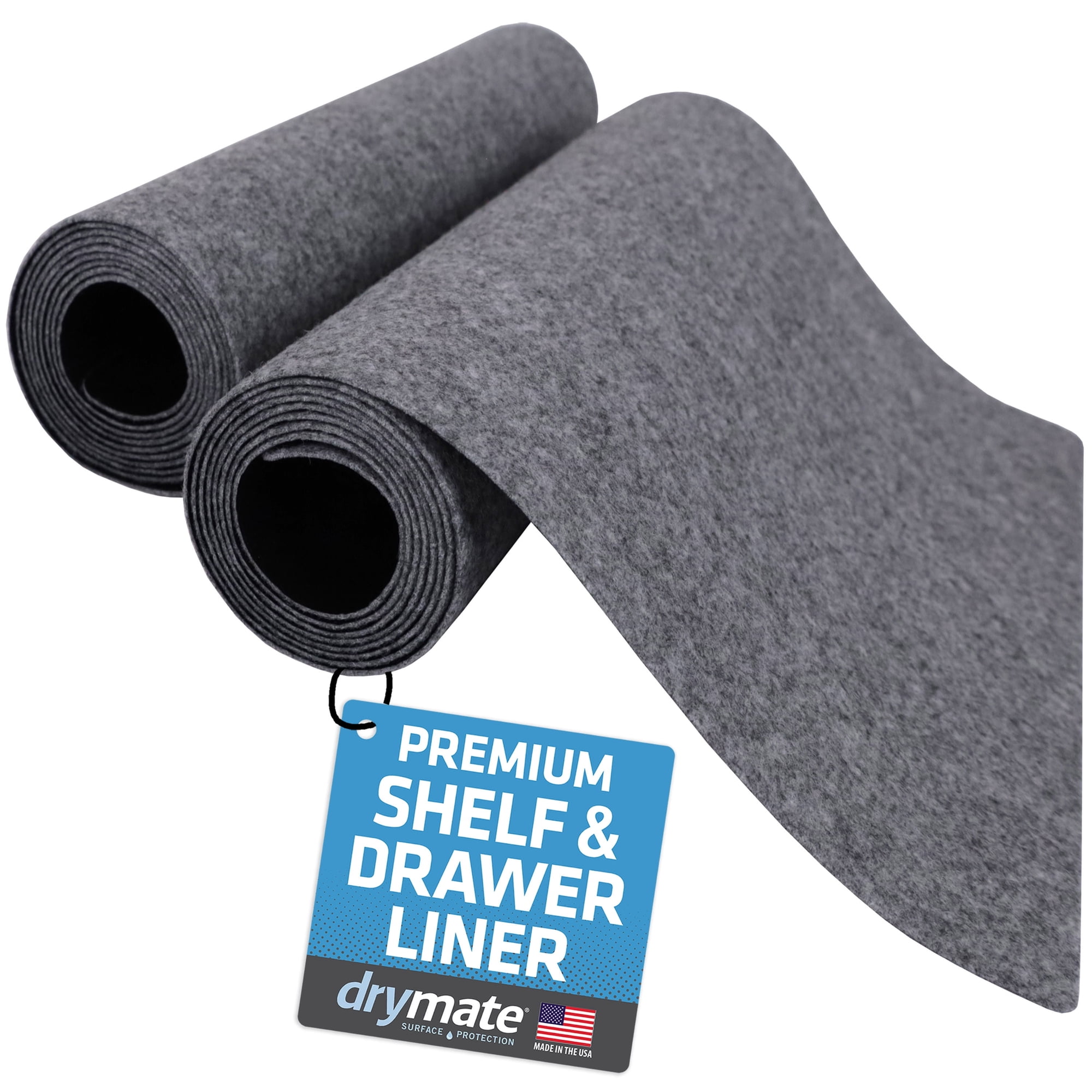 Drymate Premium Luxury Shelf & Drawer Liner, Thick Cushioned Fabric, Non-Adhesive, Absorbent, Waterproof, Slip-Resistant, Liners for Kitchen Cabinets, Cupboards (12”x59”)(2-Pack)(Light Grey)