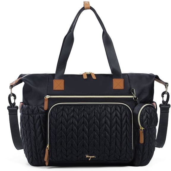 Leke Waterproof Large Diaper Tote, Black Multi-Function Baby Bag with Changing Pad & Pacifier Case, Hospital Labor & Travel Organizer for Newborn Toddlers
