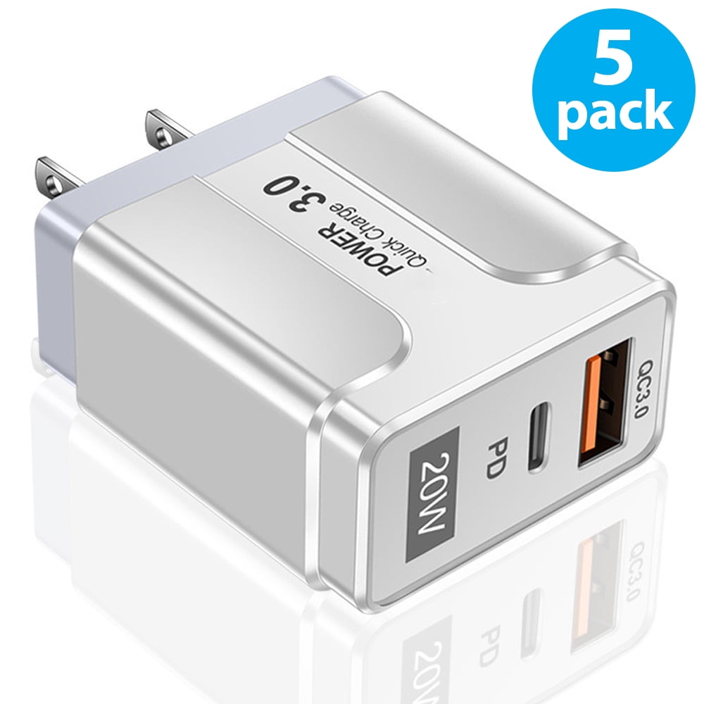 5 PACK 20W USB C Charger Compatible With iPhone 15/15 Plus/15 Pro Max, Type-C Wall Charger Block, Dual Port Fast Charging Plug Compatible With iPhone 15 14 13 12 11 X XR 8, Galaxy S23 S22, White