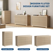 Fluted 8-Drawer Dresser - 54 Long Mid Century Modern Wooden Chest of Drawers, Wide Vintage Bedroom Storage Organizer with Smooth Gliding Drawers, Wood TV Stand for Living Room