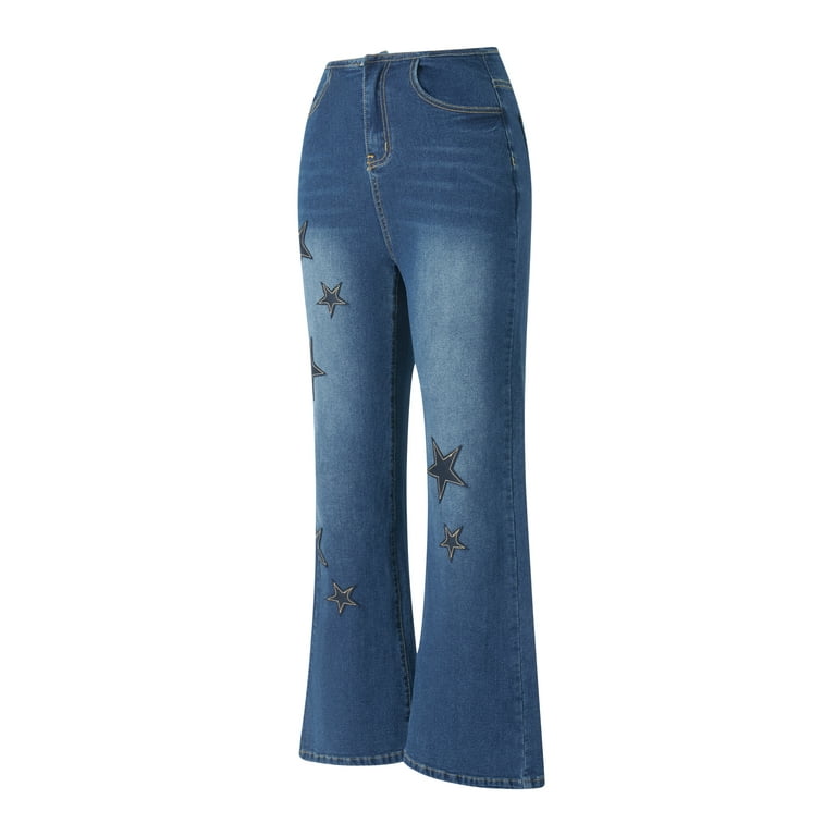Girls Jeans Bell Bottom Flare Denim Pants Bowknot Decor Elastic Waist  Trousers