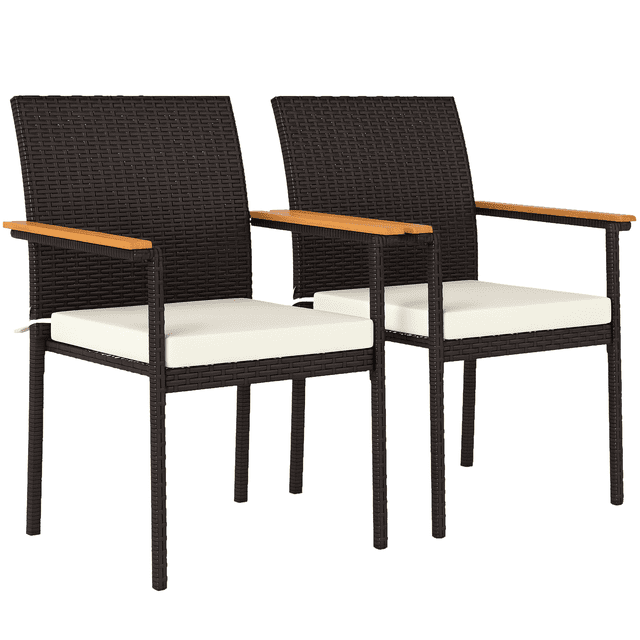 Outsunny Ensemble de Chaises de Patio en Osier, Chaises de Salle à Manger avec Coussin, Blanc Crème