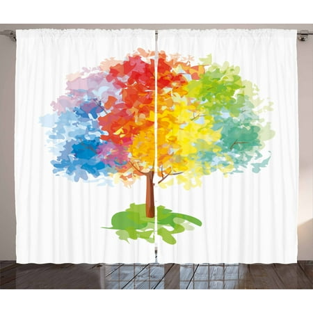 Rainbow Curtains 2 Panels Set Multicolored Abstract Tree Seasons