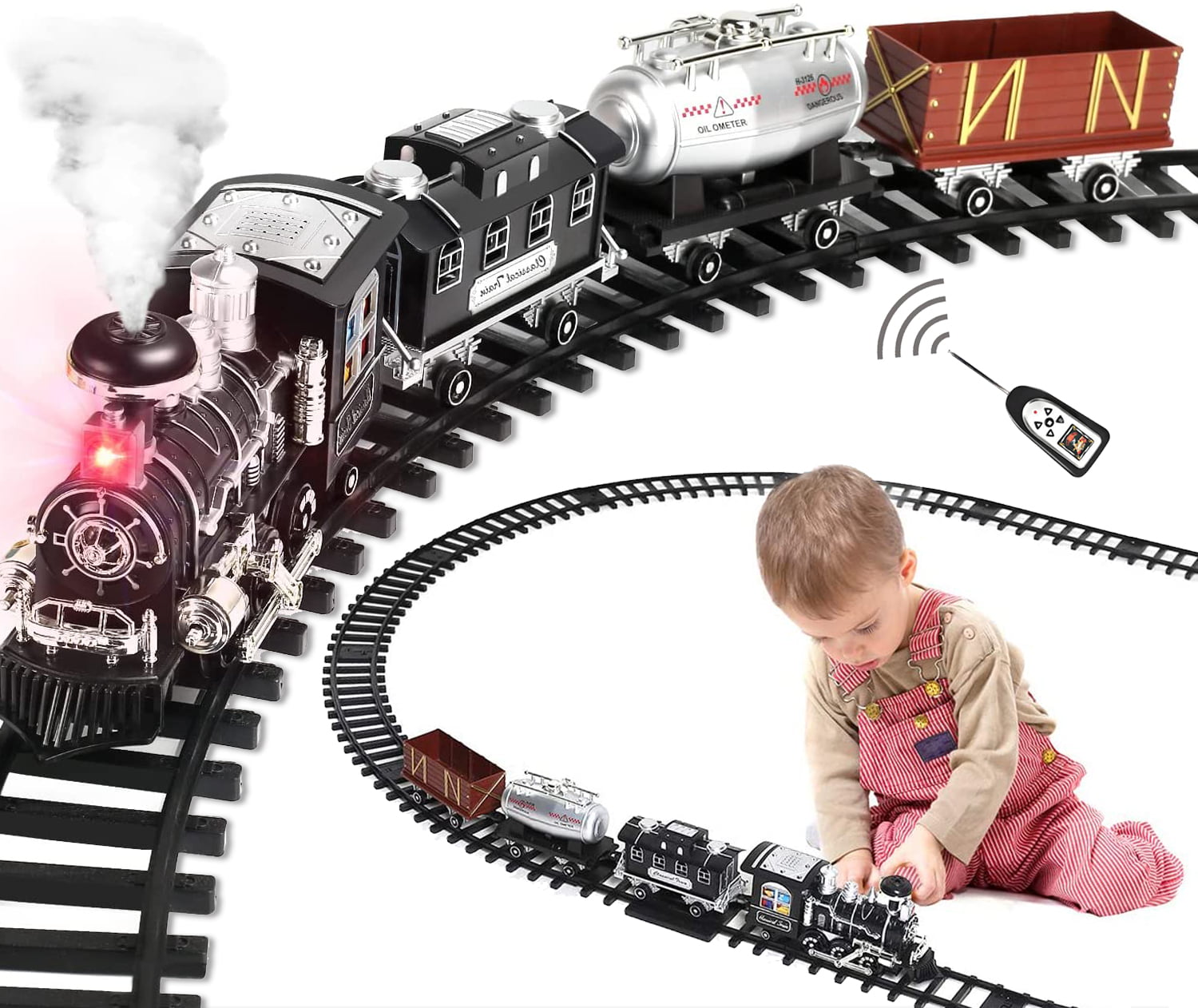 Children’s Toy Train Set CLASSIC TRAIN SET Steam Engine 25’ Track 40 Pc WowToyz 