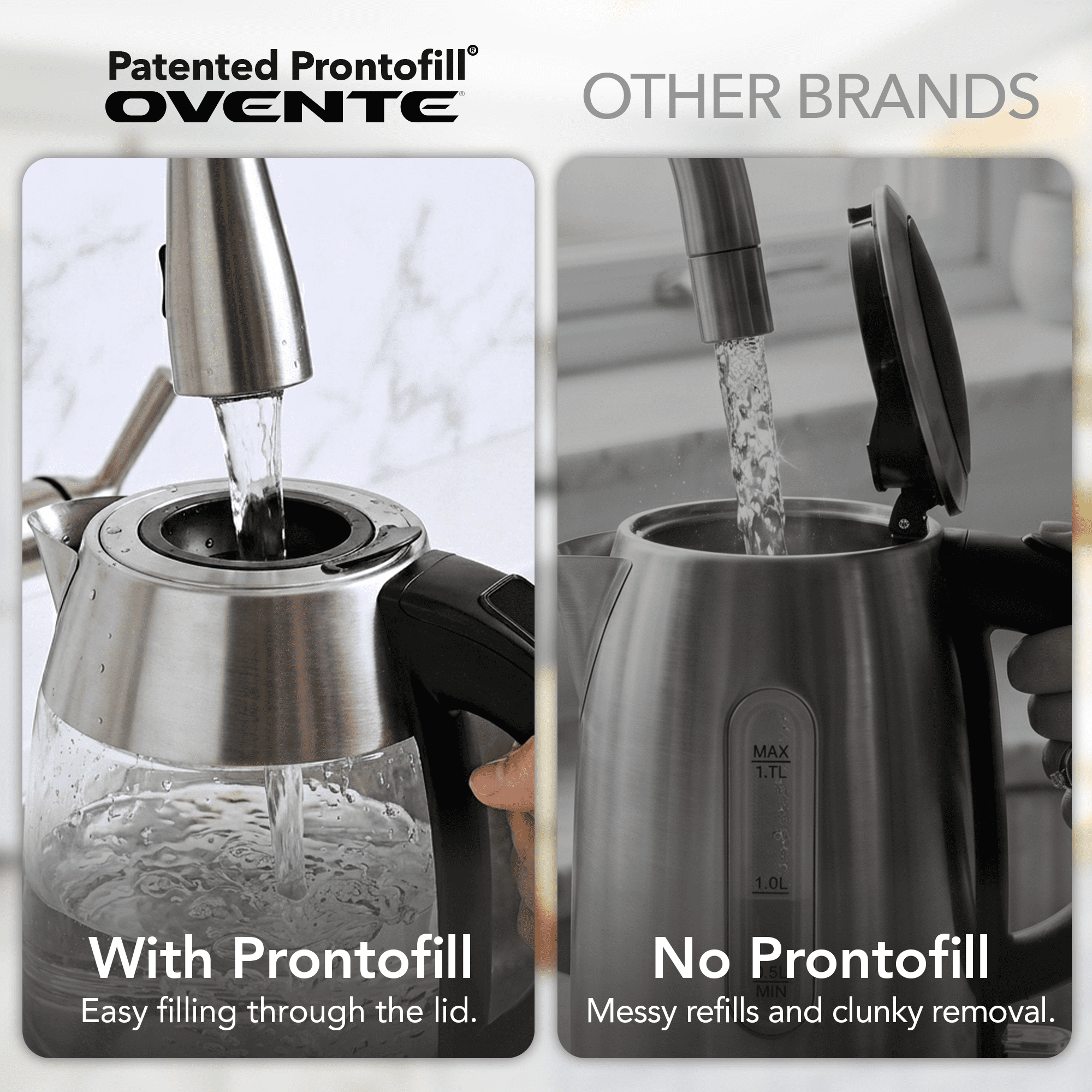 OVENTE 1.7L Glass Electric Kettle with Tea Infuser, Silver KD68S | 1500W Fast Boiling, Easy Fill Lid, 7 Temperature Control, Borosilicate Glass, Keep Warm, Auto Shut-Off, Boil-Dry Protection