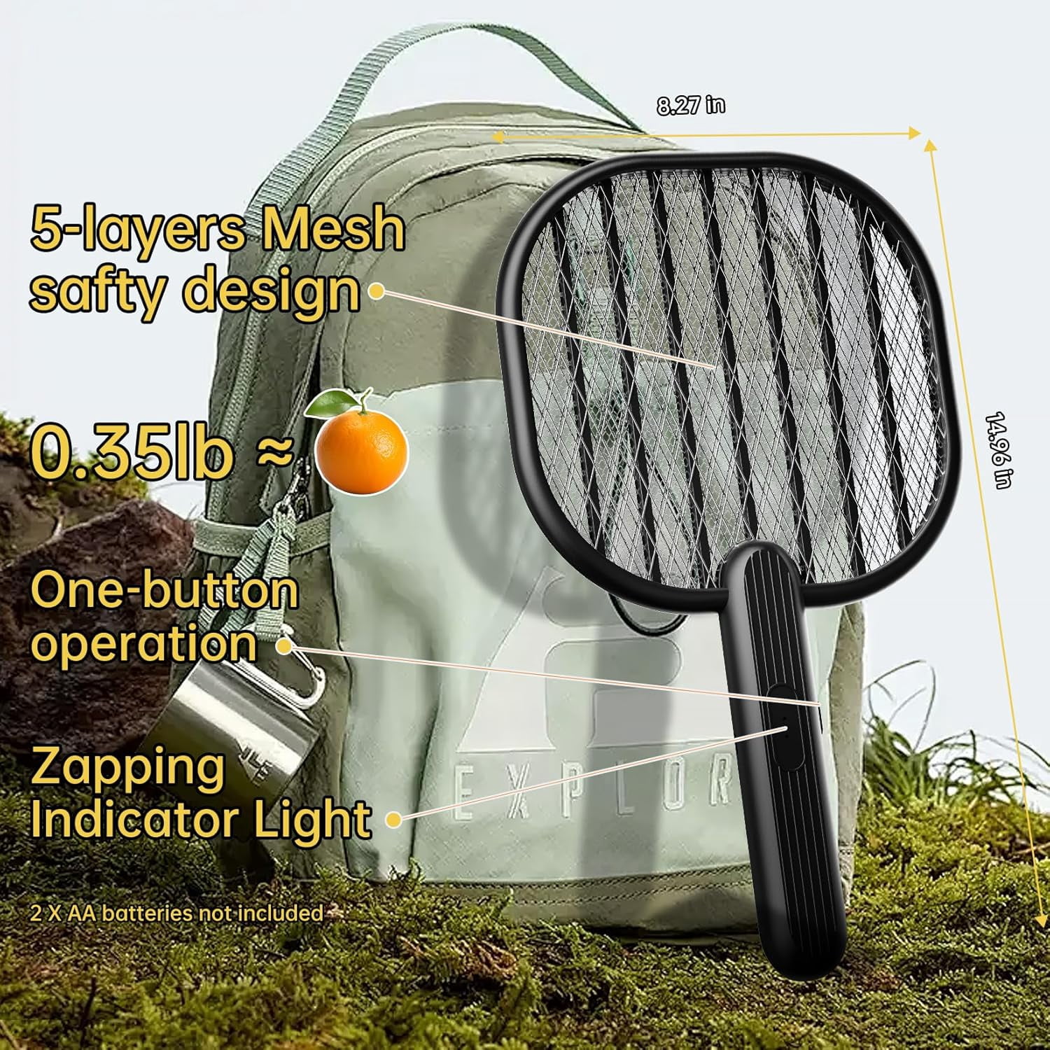 Electric Fly Swatter Bug Zapper: 3500V Mosquito Killer Racket with USB Rechargeable Insect Trap Pest Control Handheld Lightweight 5-Layer Safety Mesh for Indoor Home Office Backyard Patio Camping