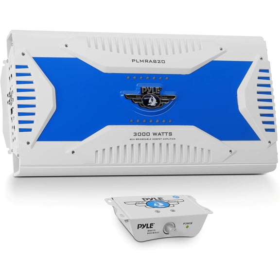 Pyle Elite 8 Channel 3000 Watt Amp Waterproof Marine Bridgeable Amplifier, White