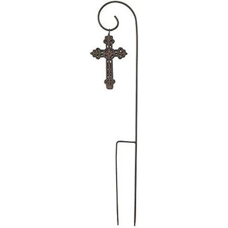 Black 27 Inch Spiral Garden Stake With Removable Filigree Rust Cross