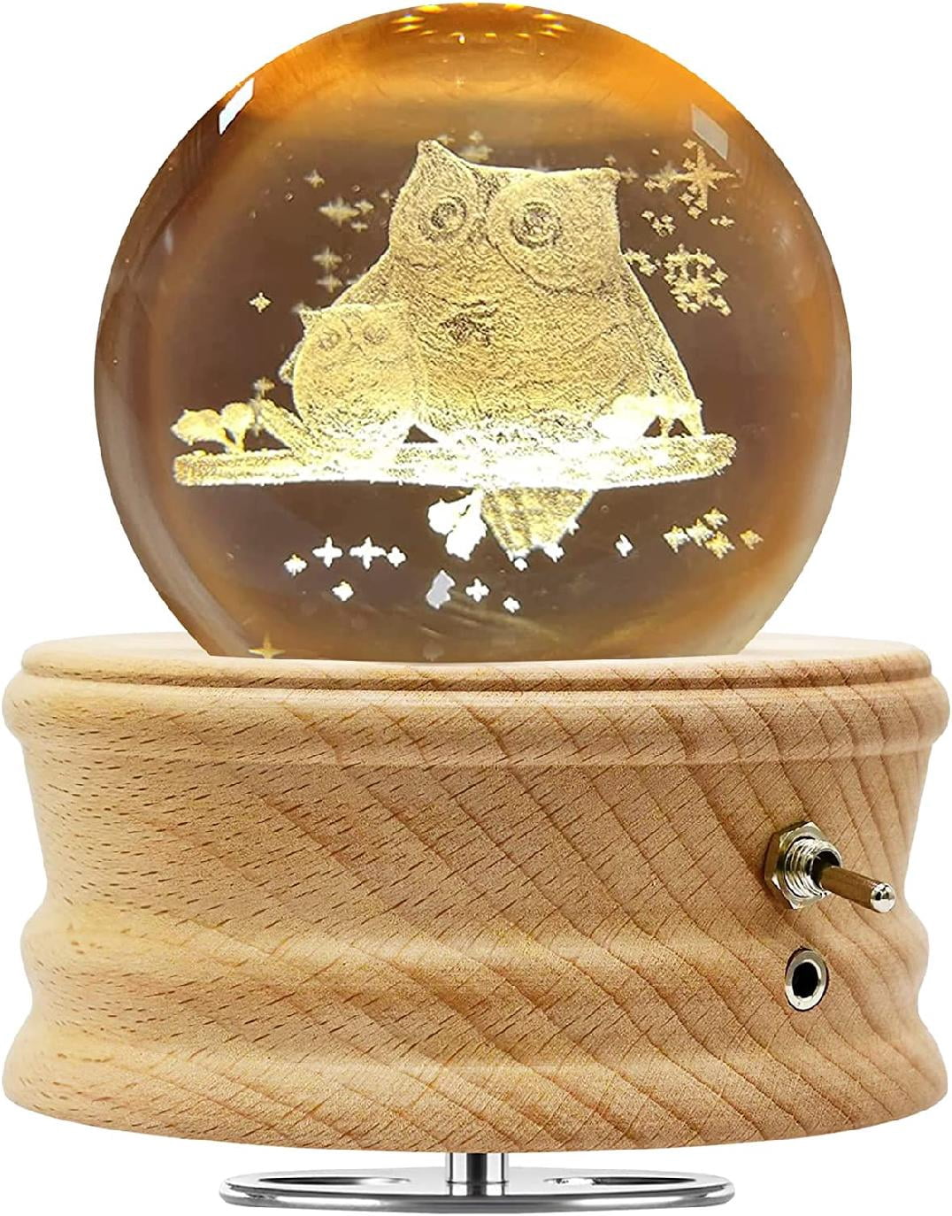 with Projection LED Light and Rotating Wooden Base, Gift for Christmas