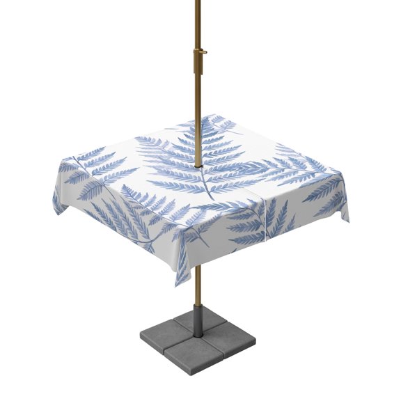 Outdoor Tablecloth with Umbrella Hole for Patio/Picnic/Party/Camping, Blue Ferns Waterproof Table Cloth Square Cover Washable, Spring Summer Botanical Leaves (60"x 60")