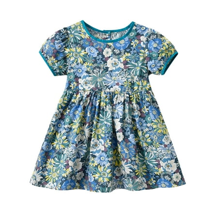 

Toddler Girls Dress Short Sleeve Party Tutu Dresses Floral Print Blue 100.00