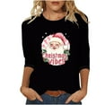thumbnail image 2 of Feancey Christmas Tops for Women 3/4 Length Sleeve Plus Size Tshirts Funny Cute Santa Claus Print Graphic Tees Holiday Casual Round Neck Blouse Black 4XL, 2 of 4