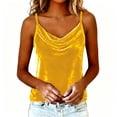 thumbnail image 3 of ClodeEU Women's Cowl Neck Velvet Cami Top, Sleeveless Spaghetti Strap Blouse Yellow,Women's Plus XL, 3 of 6