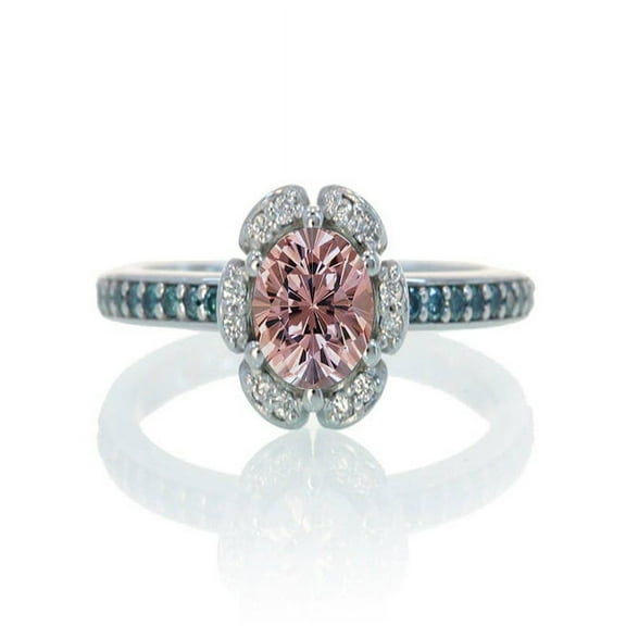 1.5 Carat Unique Flower Halo Round Morganite and Diamond Engagement Ring on 10k White Gold