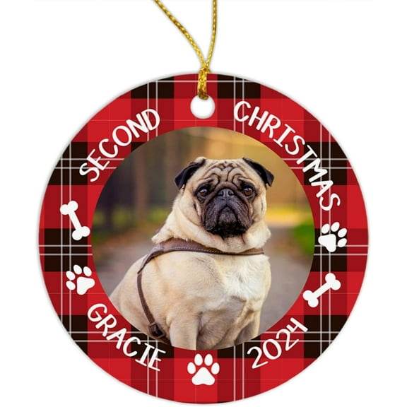 Second Christmas Ornament 2025, Personalized Upload Picture Dog Ornament Christmas, Name & Year Pet Ornament Keepsake, 2nd Christmas Ornament Gift for Dog Lovers, Custom Dog Decor Keepsake PlO6Ah