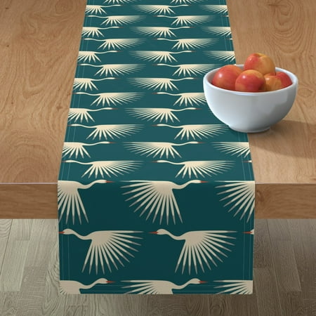 

Cotton Sateen Table Runner 108 - Art Deco Cranes 1920S Crane Bird Fly Animal Swan Feather Blue Birds Geometric Flying Cream Teal Print Custom Table Linens by Spoonflower