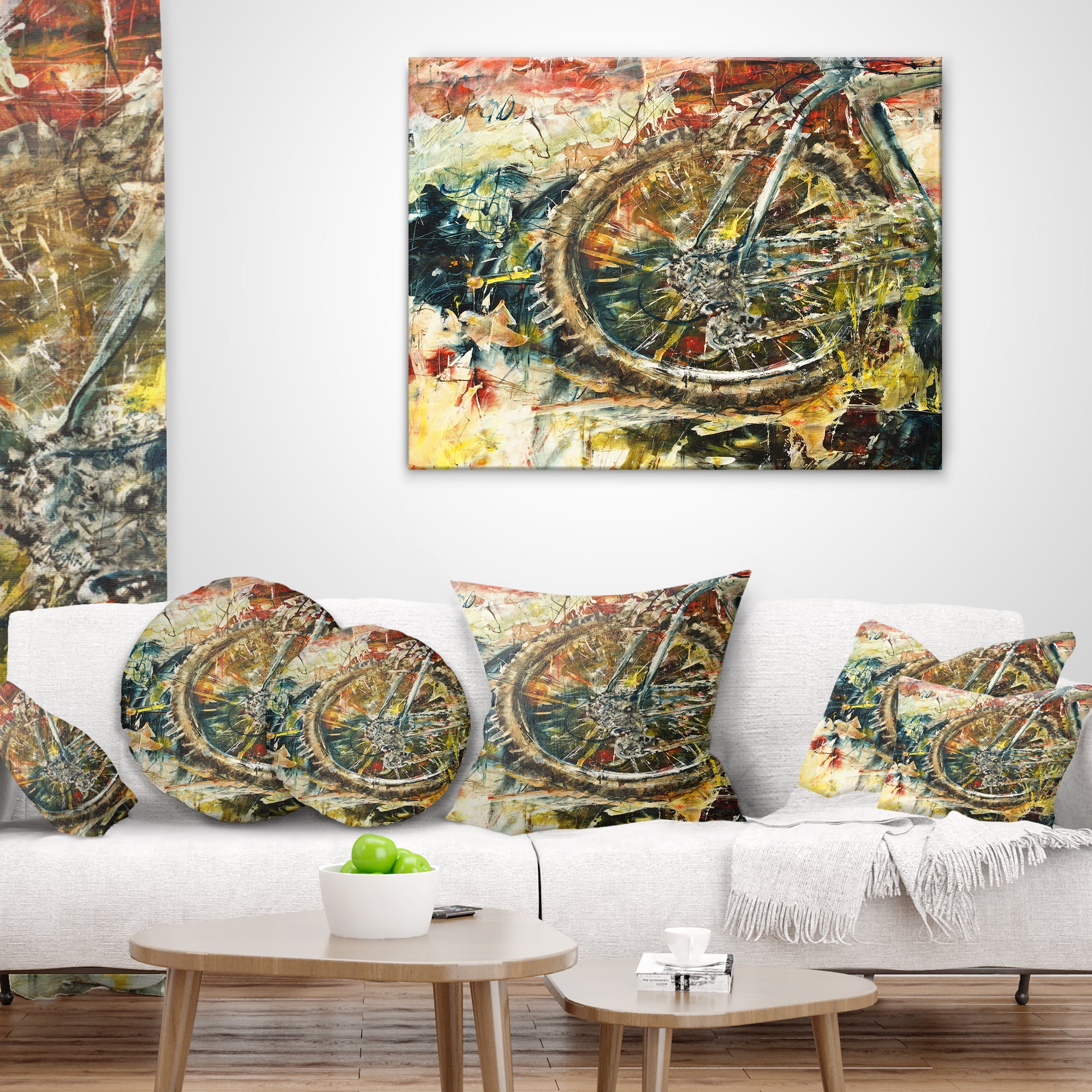 Designart Mountain Bike Oil Painting - Abstract Throw Pillow - 18x18