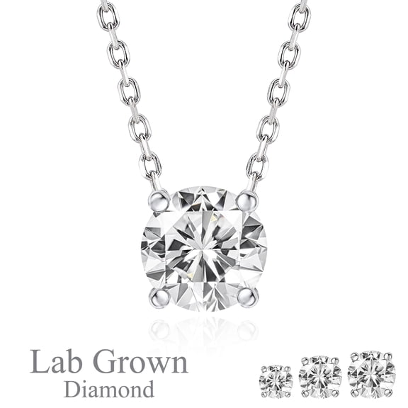 JeenMata Lab Grown Diamond 0.50 Carat Round Cut Classic Solitaire Pendant Necklace - in 18K White Gold Plating for Women