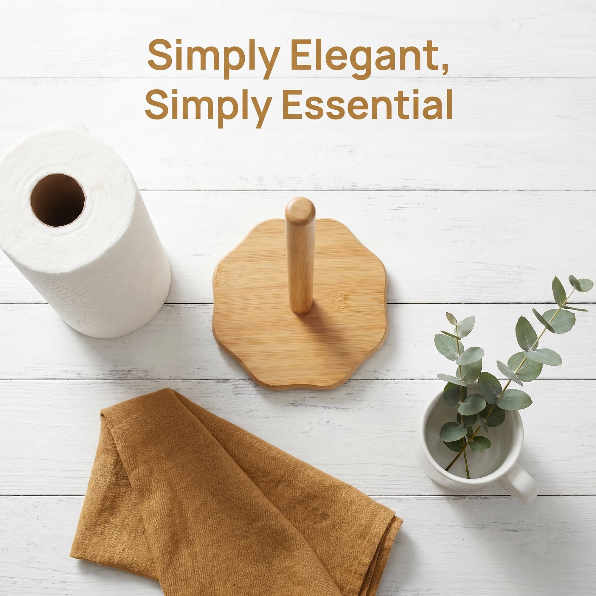 Unique Bargains Paper Towel Holder Countertop Non Slip Base Wood Natural C 11x5.7inch