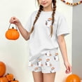 thumbnail image 2 of HAOTAGS Girls Halloween Outfit Sets,Print Short Sleeve Crewneck T-Shirt & Elastic Waist Shorts Set White Size 3T, 2 of 9