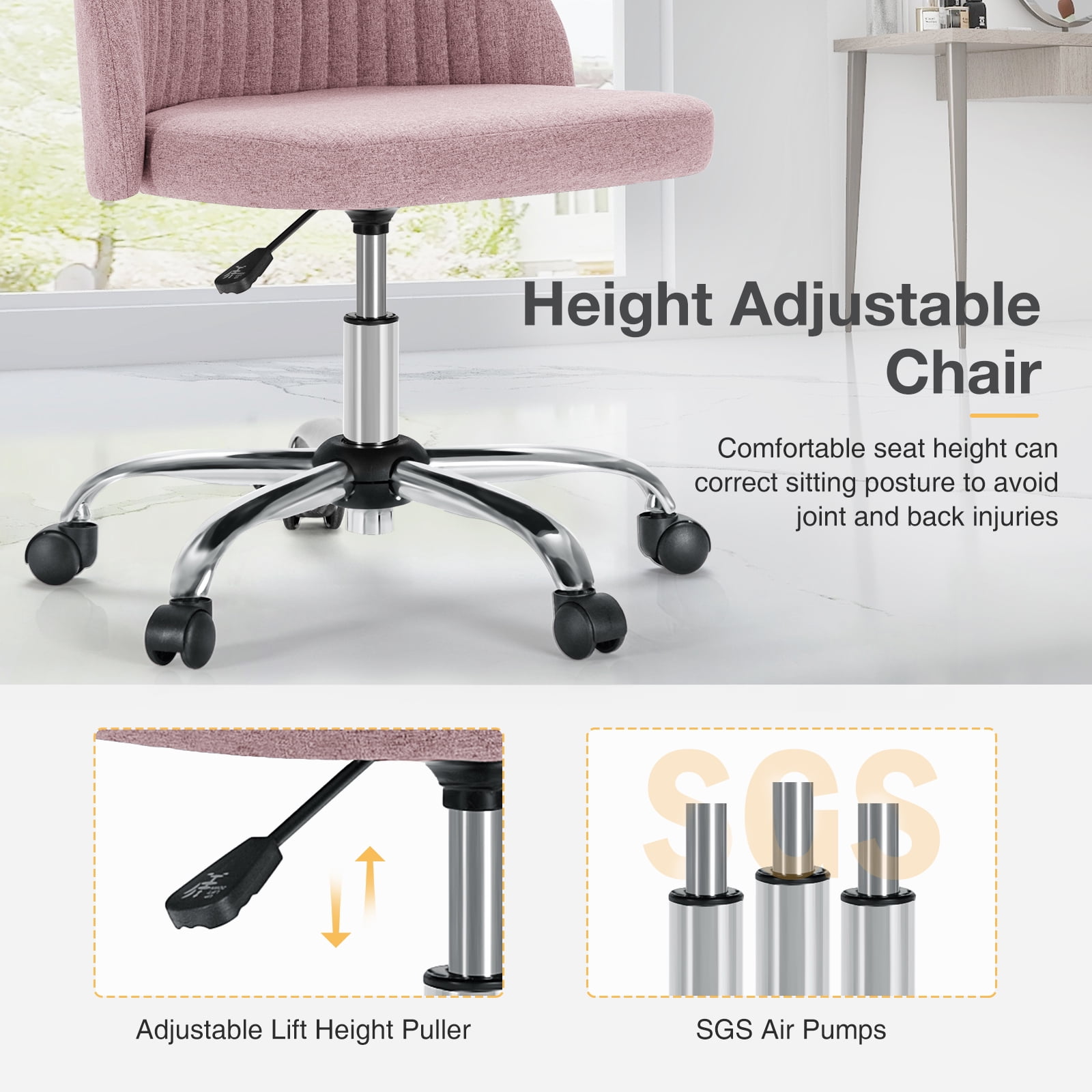 Free Shipping! Home Office Desk Chair, Rolling Task Computer Chair Adjustable with Wheels Armless for Bedroom, Vanity Chair for Makeup, Living Room, Pink - Walmart.com Free Shipping! Home Office Desk Chair, Rolling Task Computer Chair Adjustable with Wheels Armless for Bedroom, Vanity Chair for Makeup, Living Room, Pink - Walmart.com