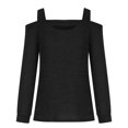 thumbnail image 5 of Womens Cold Shoulder Tops Cut Out Neck Long Sleeve Shirts Off Shoulder Knitted Tunic Casual Dressy Sexy Blouse Dressy Lightweight Comfy Outfits Going Out Tops Ladies Fashion Trendy, 5 of 5