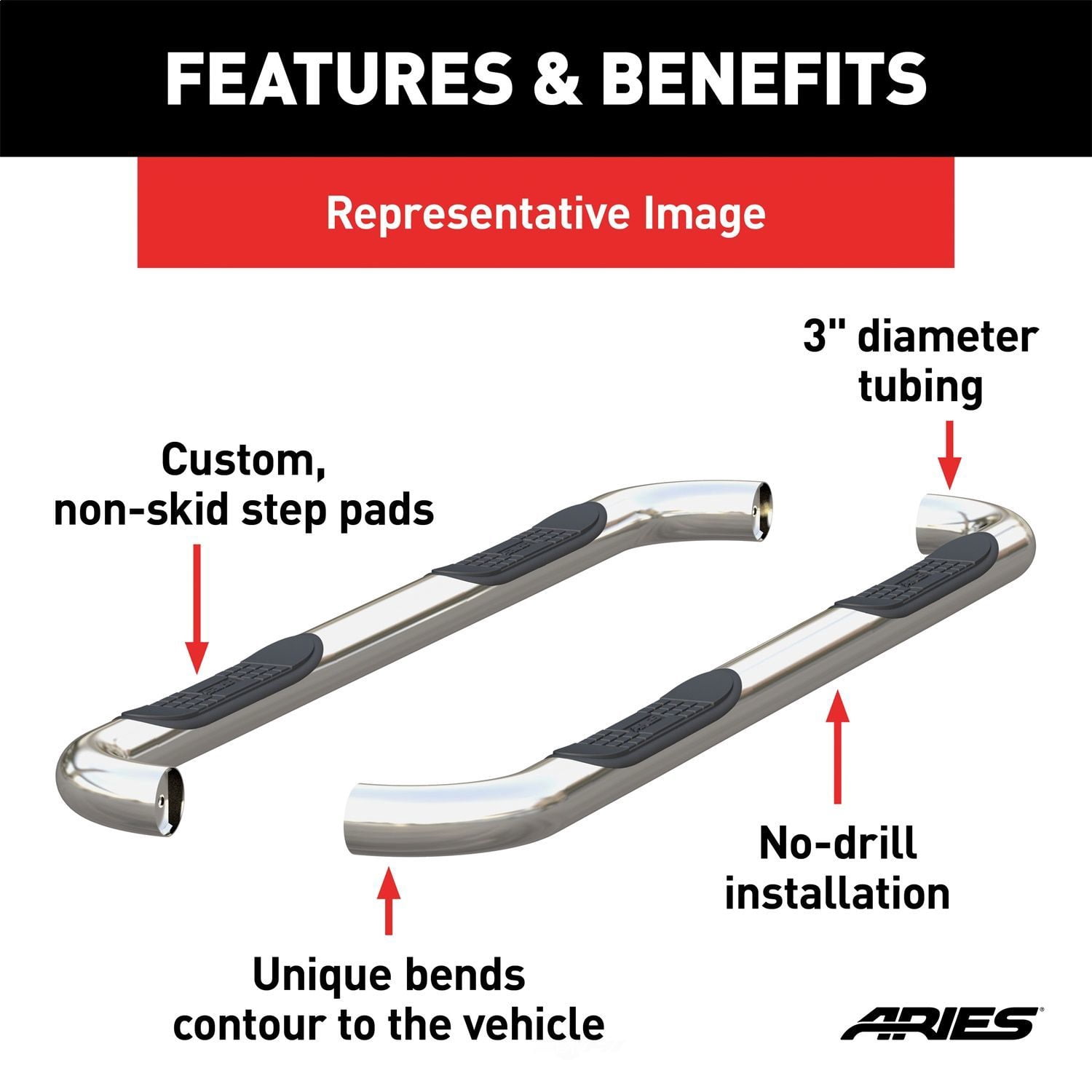 3" Round Side Bars Fits select: 2015-2018 CHEVROLET SILVERADO K1500 LT, 2014 CHEVROLET SILVERADO K1500