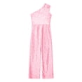 thumbnail image 4 of Miutii Kids Flower Girls Sparkly Allover Sequins Long Pants Jumpsuit One Shoulder Sleeveless Wide Leg Pink 6, 4 of 5