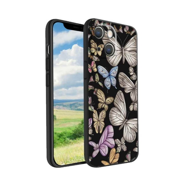 Compatible with iPhone 13 Phone Case, Butterflies 73 Case Men Women, Flexible Silicone Shockproof Case for iPhone 13