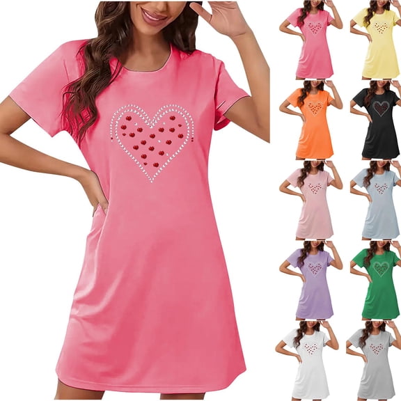 Sakmal Plus Size Moomoo Nightgownss Women Love Short Sleeve Valentines Moomoo Dress Heart Print Short Womens Nightgown L