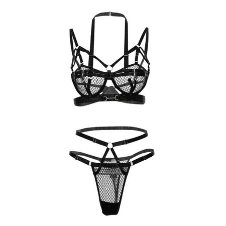 

women s Exotic Lingerie Mesh Printing Strap Adjustable Underwear Set for