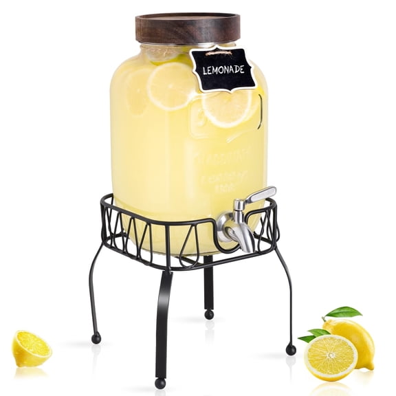 Mustry 1 Gallon Glass Drink Dispenser for Partieswith Stand and Spigot Solid Stainless Steel