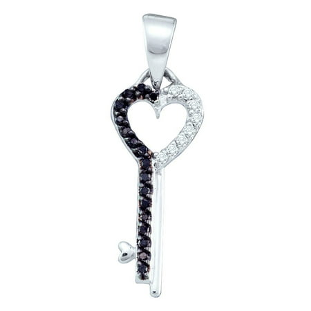 10kt White Gold Womens Round Black Color Enhanced Diamond Key Heart Pendant 1/10 Cttw