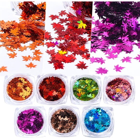 VOLODIA 7Boxes Autumn Leaf Shape Nail Art Sequins Gold Maple Leaves Flakes Paillettes Designs Manicure Nails Glitter Decorations