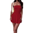 thumbnail image 2 of Elippeo Womens Strapless Beach Dress Solid Color Backless Ruced Slim A-Line Dress for Party, 2 of 10
