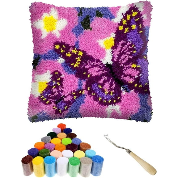 Latch Hook Kits for Adults, DIY Crochet Pillow Kit Pillowcase Hook and Latch Kits Needlework Cushion Cover for Home Sofa Decoration 17x17 inch