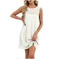 thumbnail image 2 of VBVC Women's Crochet Lace Sleeveless Tunic Dress,Ladies Crew Neck Loose Fit Casual Mini Dress,Summer Beach Cover Up and Daily Wear For Women,White,S-2XL, 2 of 7