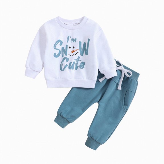 UAYOTSE Toddler Boys Letter Print Long Sleeve Tops Pants Outfit 6 12 18 24 Months 2T 3T 4T 5T Fit Fall Winter 2PCS Size 18-24 Months