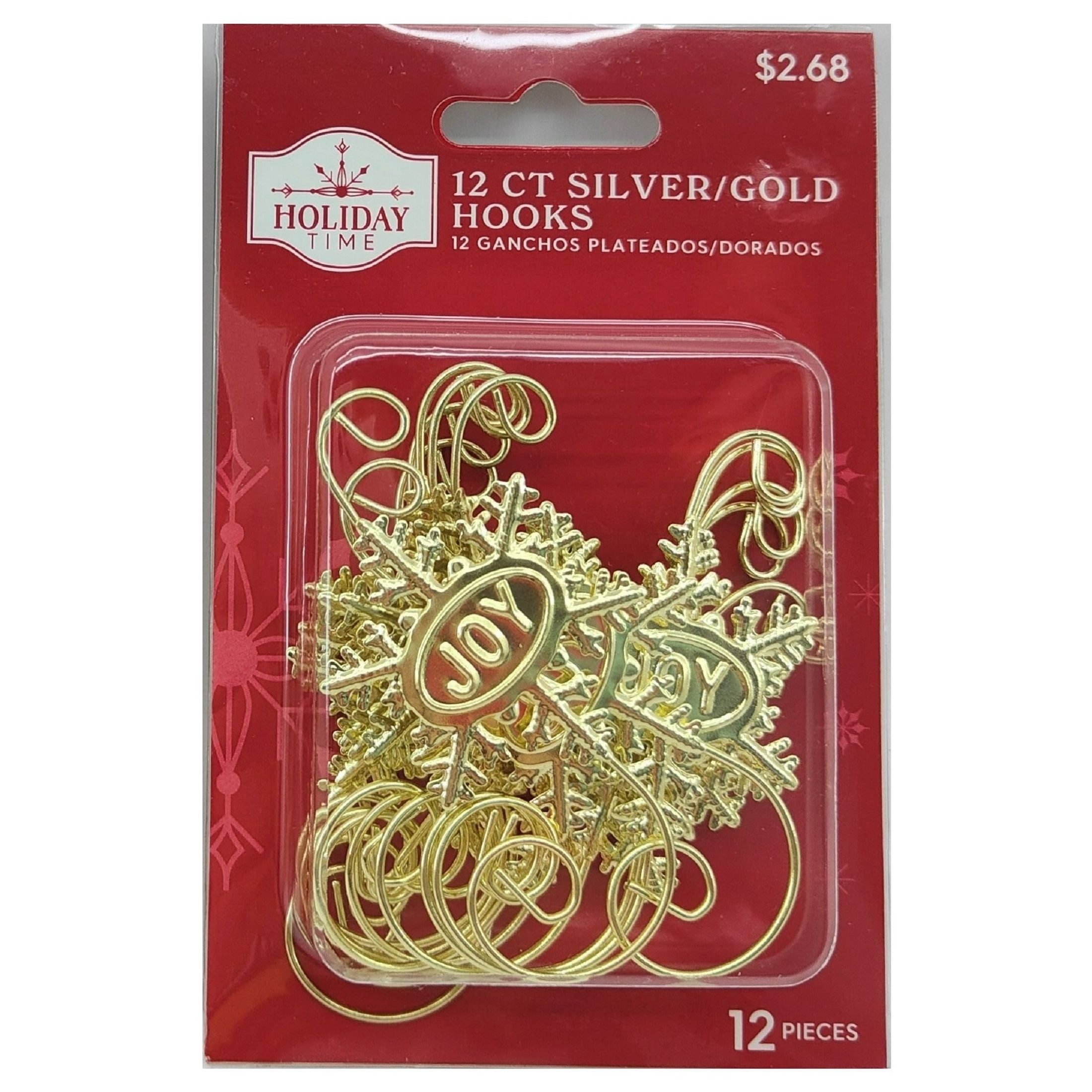 Holiday TIme Silver & Gold Metal Ornament Hooks. Star & Joy Swirl Design. Ornament Hook Theme. Hook Size: 5.55" H.