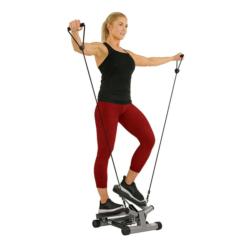 Sunny Health Fitness Twisting Stair Stepper Machine w Resistance Bands and LCD Monitor for Inmotion Exercise Portable NO. 068