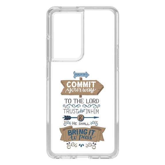 DistinctInk Clear Hybrid Case for Samsung Galaxy S21 Ultra (6.8" Screen) - Commt Your Way to the Lord - Slim Profile Design