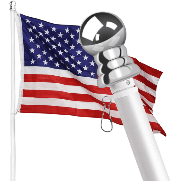 Tangle Free Spinning Flag Pole Aluminum 6FT Two Piece Design Durable, Rust Free & Wind Resistant Professional American Flagpole for House Estate, Garden and Commercial (Classic White)