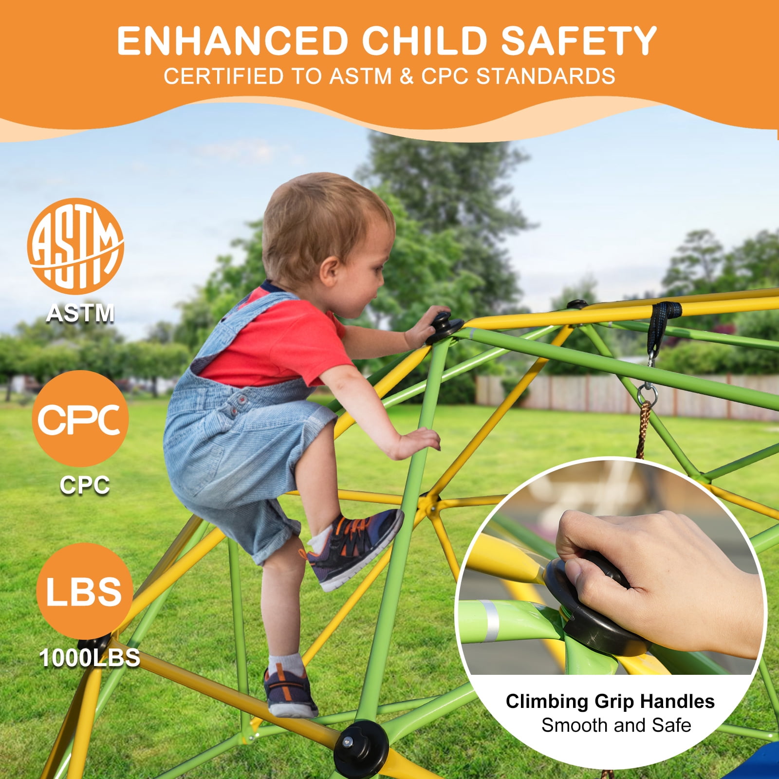 10FT Climbing Dome for Kids Jungle Gym Apply To Park Dome Climber With Swing Playground Equipment, Green